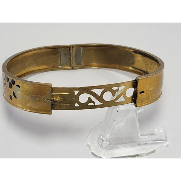 Early Ant Brass Painted Floral Bangle Signed C.T Art Nouveau (A40) - Picture 2 of 5